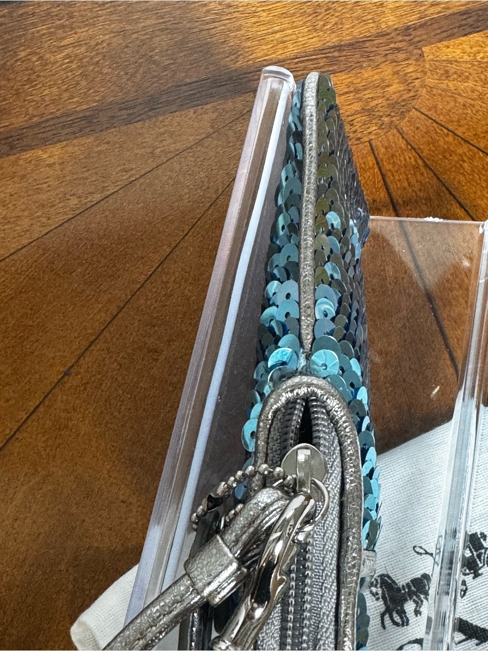 Coach Poppy Teal Sequin Phone Wristlet with COA - Picture 10 of 14